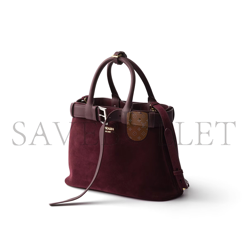 PRADA BUCKLE MEDIUM SUEDE BAG WITH BELT 1BA434 (32*23*11cm)
